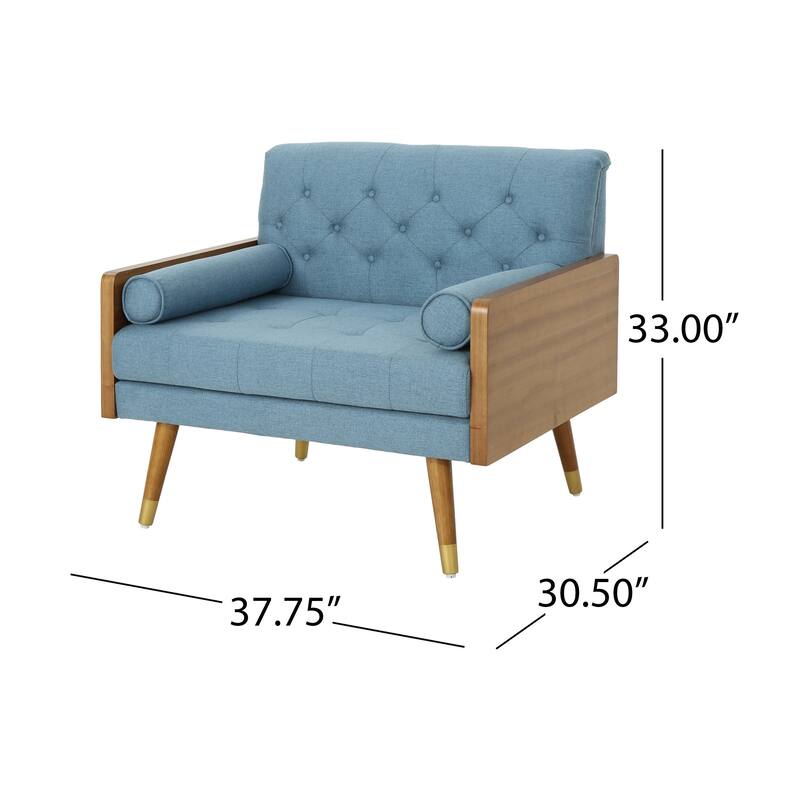 Tufted Back Club Chair Upholstered Reading Chair w/ Arms, Wood Legs