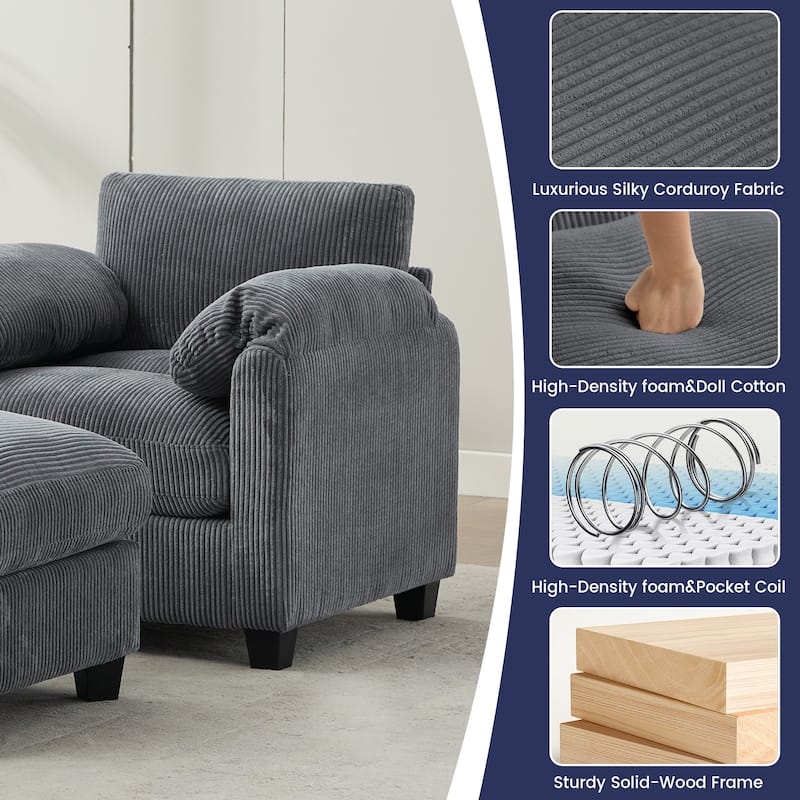 Corduroy Single Sofa Chiar with A Removable Ottoman