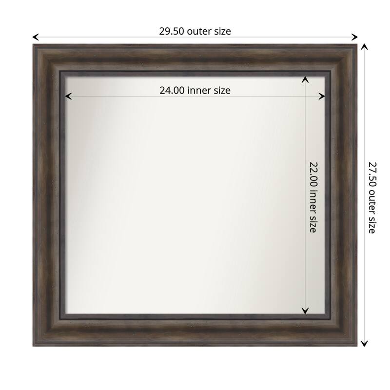 Rustic Pine Brown Framed Non-Beveled Custom Wall Mirror, Bathroom Vanity Mirror - Outer Size: 29.5 x 27.5