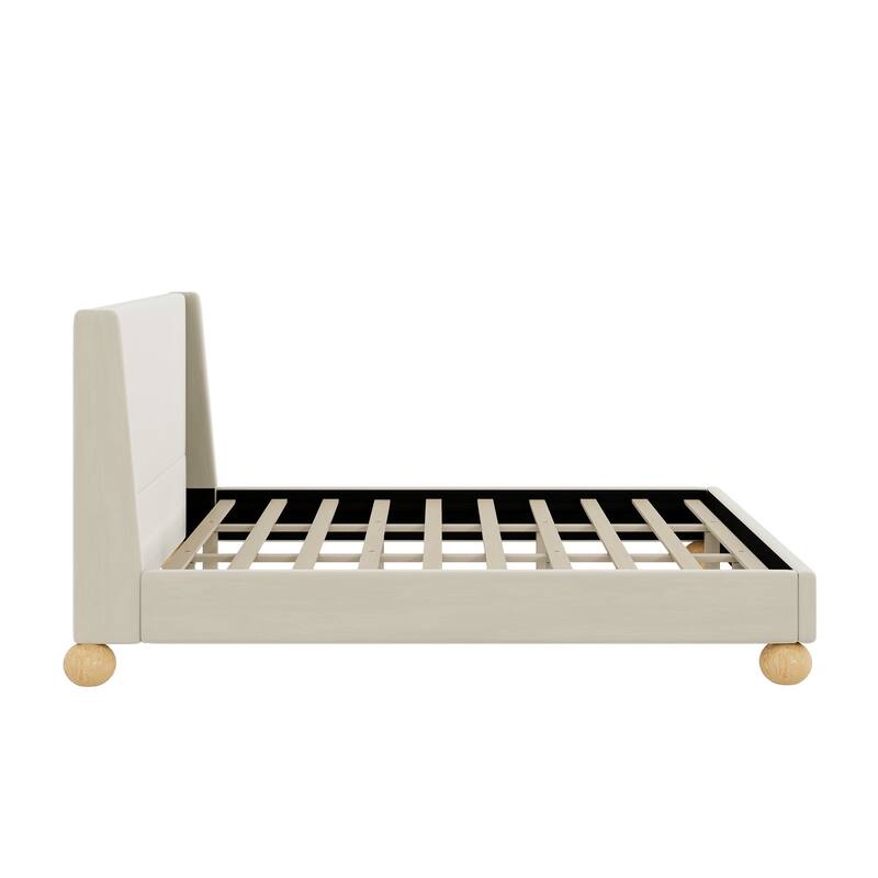 Velvet Frame Wingback Bed Platform Bed with Wooden Legs