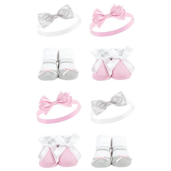 slide 1 of 1, Hudson Baby Infant Girl 8Pc Headband and Socks Set, Pink Gray, 0-9 Months - Pink Gray Pink Gray - 0-9 Months