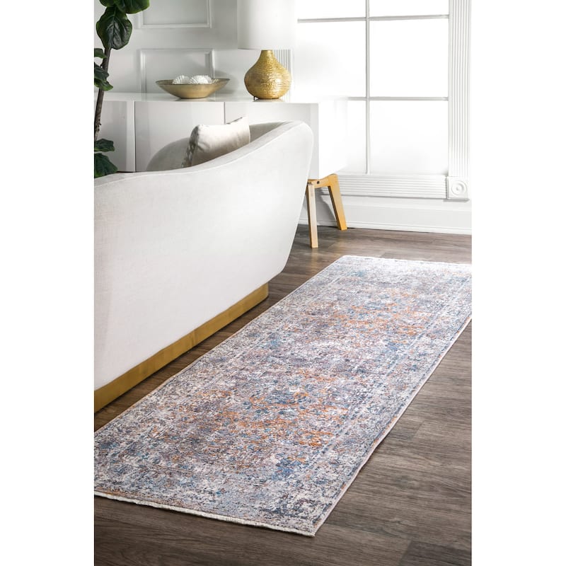 Nuloom Blue Traditional Mystique Medallion Ombre Shadow Fringe Area Rug