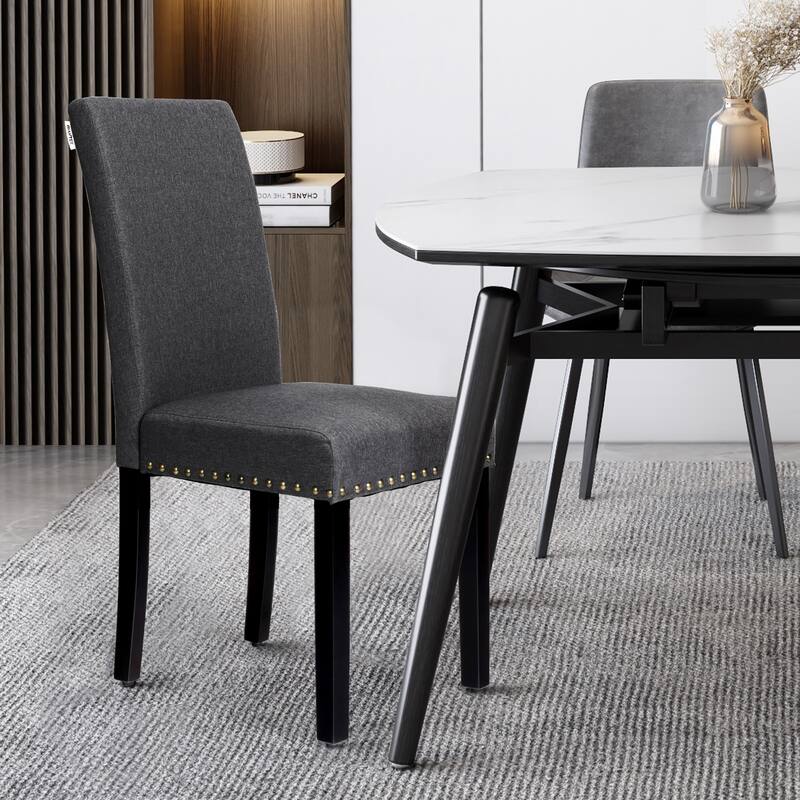Costway Set of 2 Fabric Dining Chairs Upholstered with Nailhead Trim - See Description