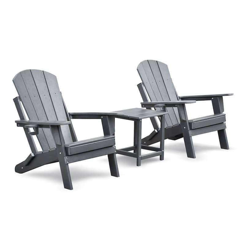 3 PCS Folding Adirondack Sets,2 Resin Adirondack and Side Table - Grey