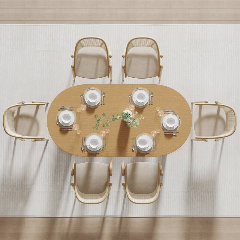 67" Dovelina Oval Dining Table with Rattan Double Pedestal for 6 People