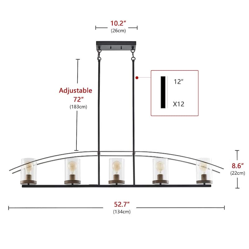 5-Lights Arch Dimmable Glass Adjustable Chandelier Kitchen Island Lights - 52.7"D×6.7"W×80.6"H (Adjustable)