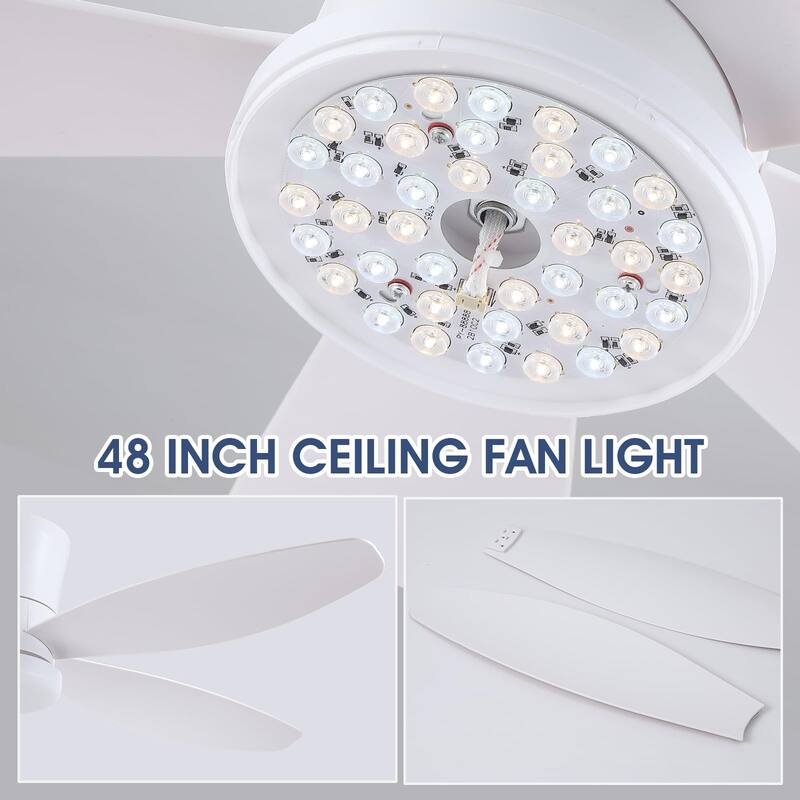 36"/42"/48" Low Profile Ceiling Fan with ABS Blades 3 Color LED Flush Mount for Bedroom Living Room APP and Remote Control