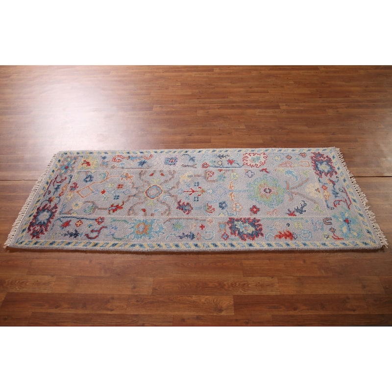 Silver Gray Oushak Oriental Accent Rug Handmade Wool Carpet - 2'6"x 6'0"