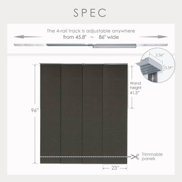 dimension image slide 0 of 7, GoDear Design Natural Woven Adjustable Sliding Panel Track Blinds, Vertical Blinds, Timeless Series, 45.8"- 86" W x 96" L