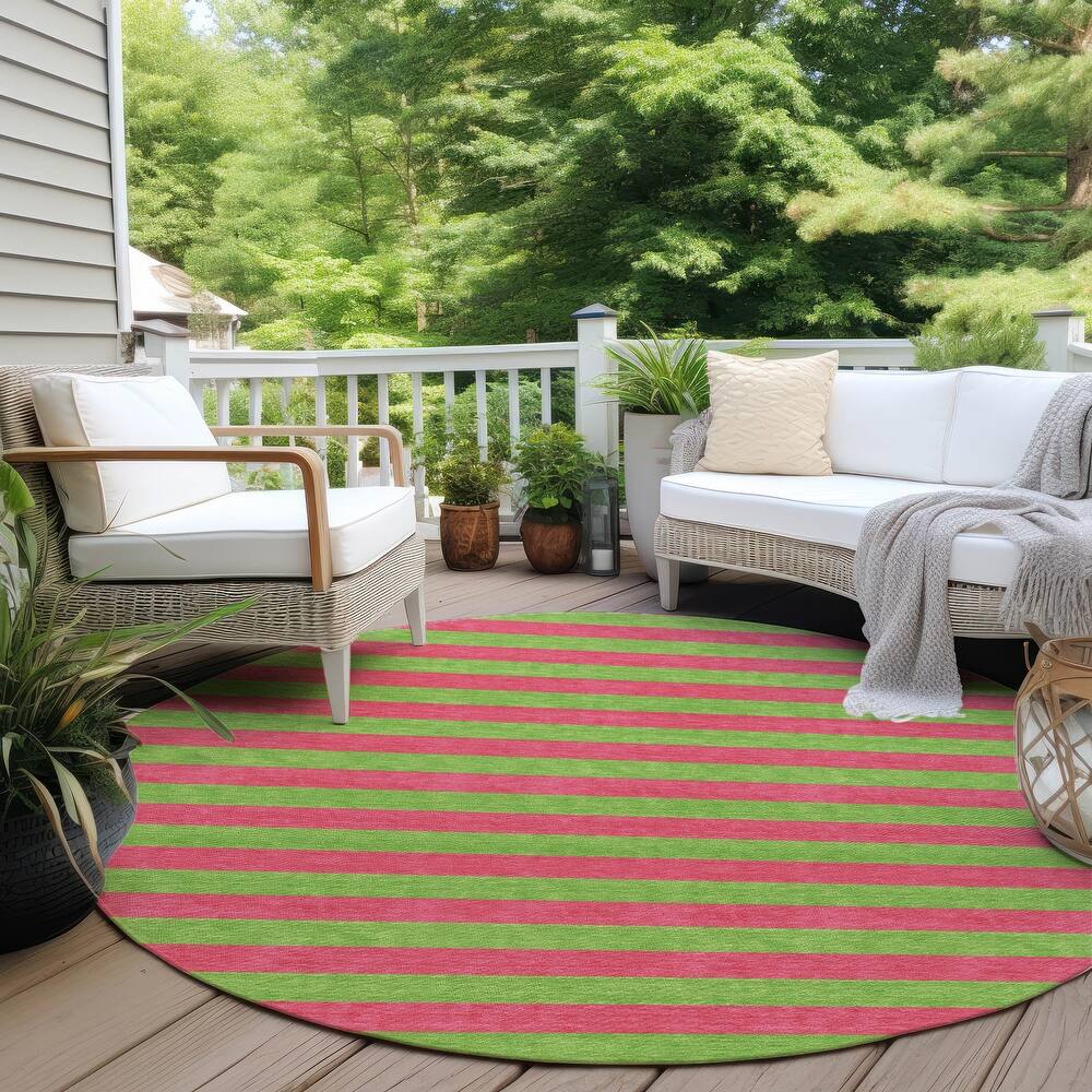 Machine Washable Indoor/ Outdoor Cabana Stripe Chantille Rug