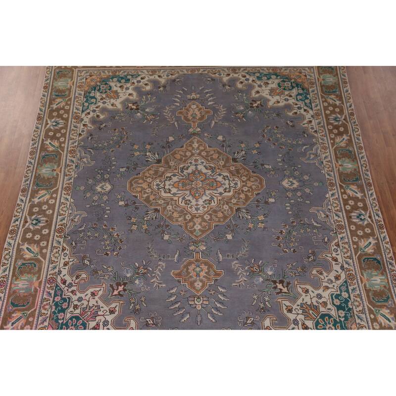 Traditional Tabriz Persian Vintage Rug Handmade Bedroom Wool Carpet - 9'7" x 12'3"