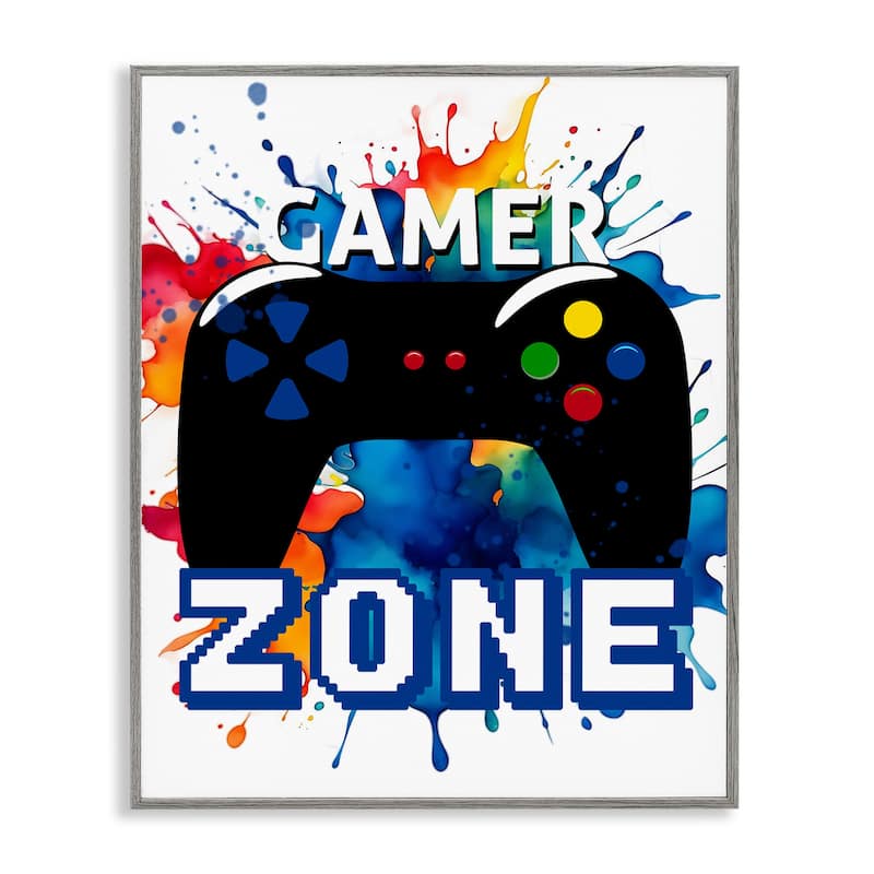 Stupell Vivid Modern Gamer Zone Framed Giclee Art Design By Kim Allen - 11 x 14 - Grey