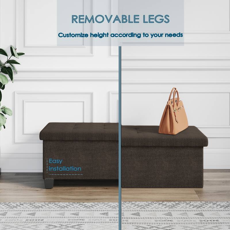 Empyrean Tuffted Folding Foot Rest Storage Ottoman Bench with Storage Bins
