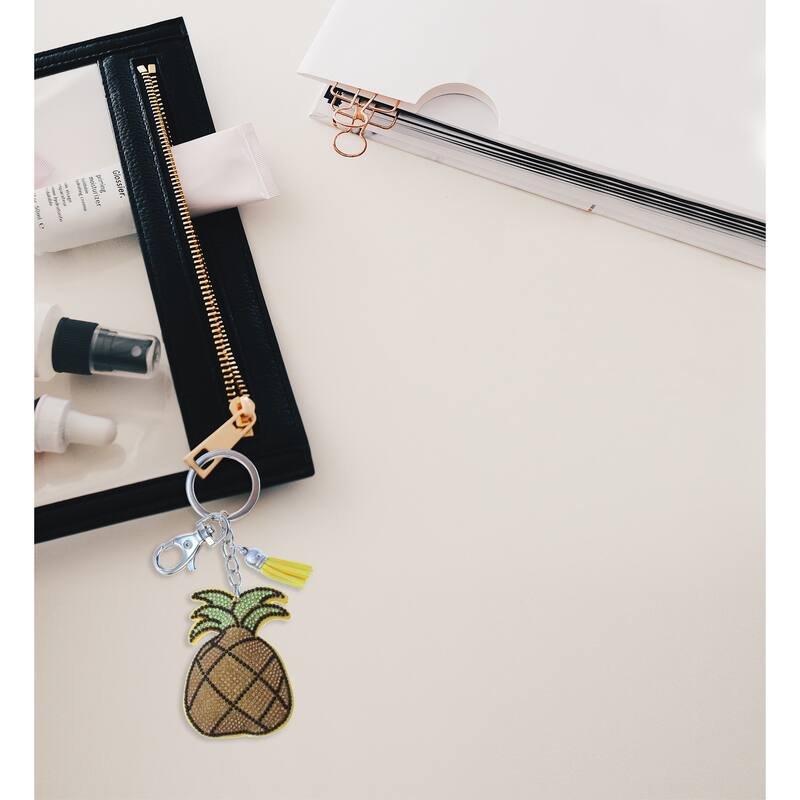 Aqua79 Pineapple Keychain - Yellow Sparkling Rhinestones Charm - 5.25 x 2.5 x 0.3 inches
