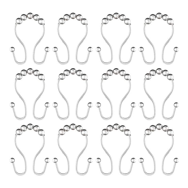 Utopia Alley Double Roller Ball Stainless Steel Shower Curtain Hooks Rings, Set of 12