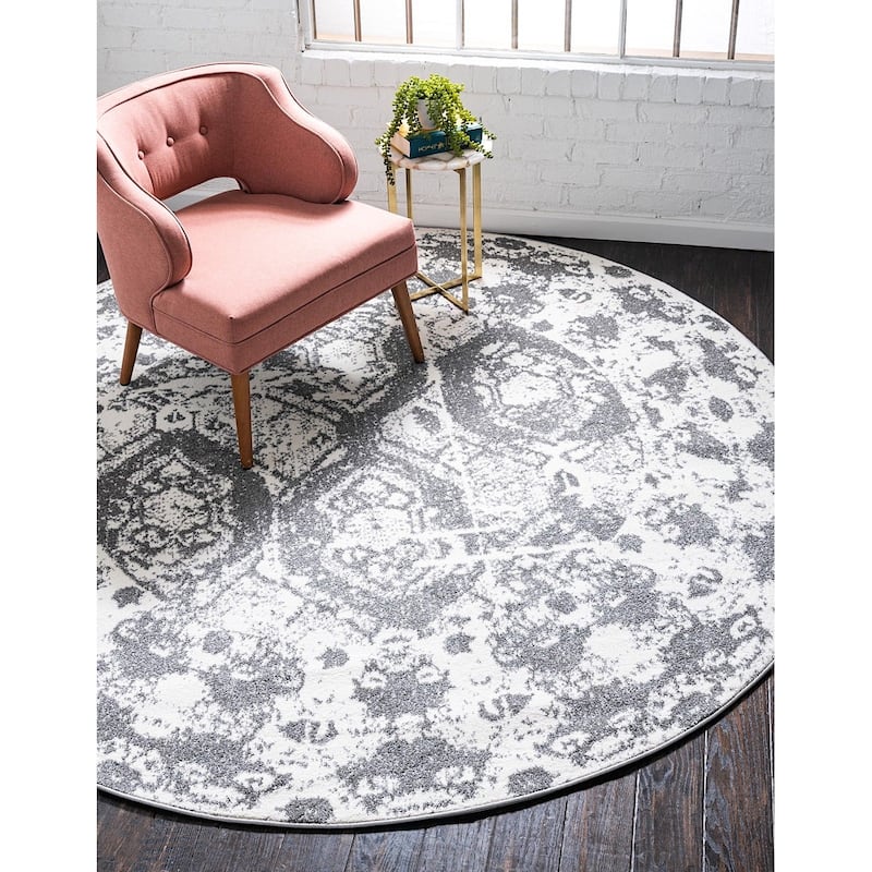 Transitional Traka Collection Area Rug - 3'3" Round - Light Gray