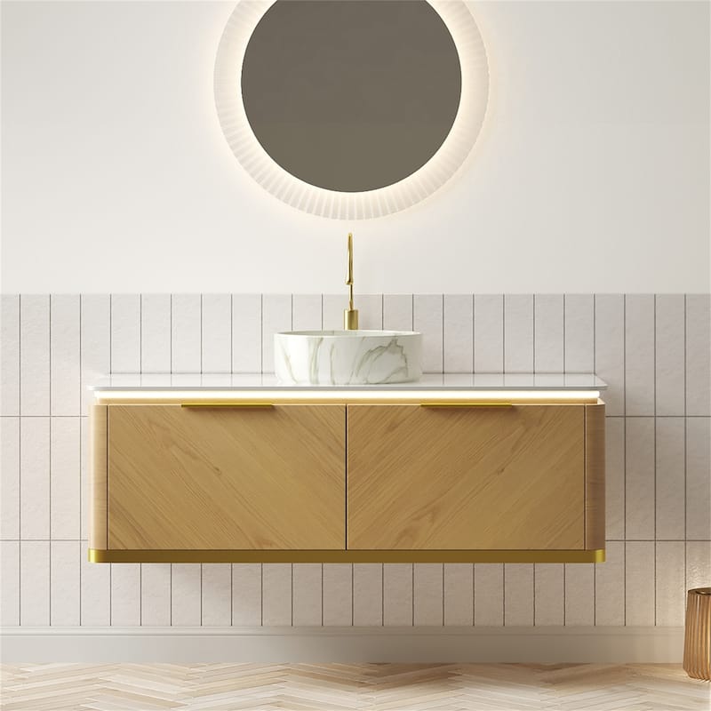 48" Floating Bathroom Vanity with Sensor Light and Marble Vessel Sink