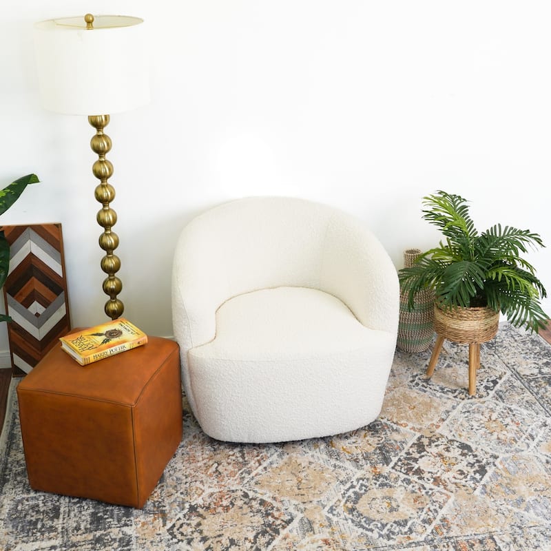 GDFStudio - Mina Modern Boucle Swivel Accent Chair with 360° Base & Round Arms - 32"W