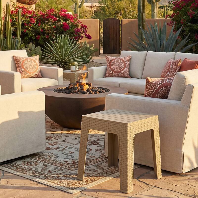 Sunnydaze 17.75" Square Outdoor Side Table - Beige
