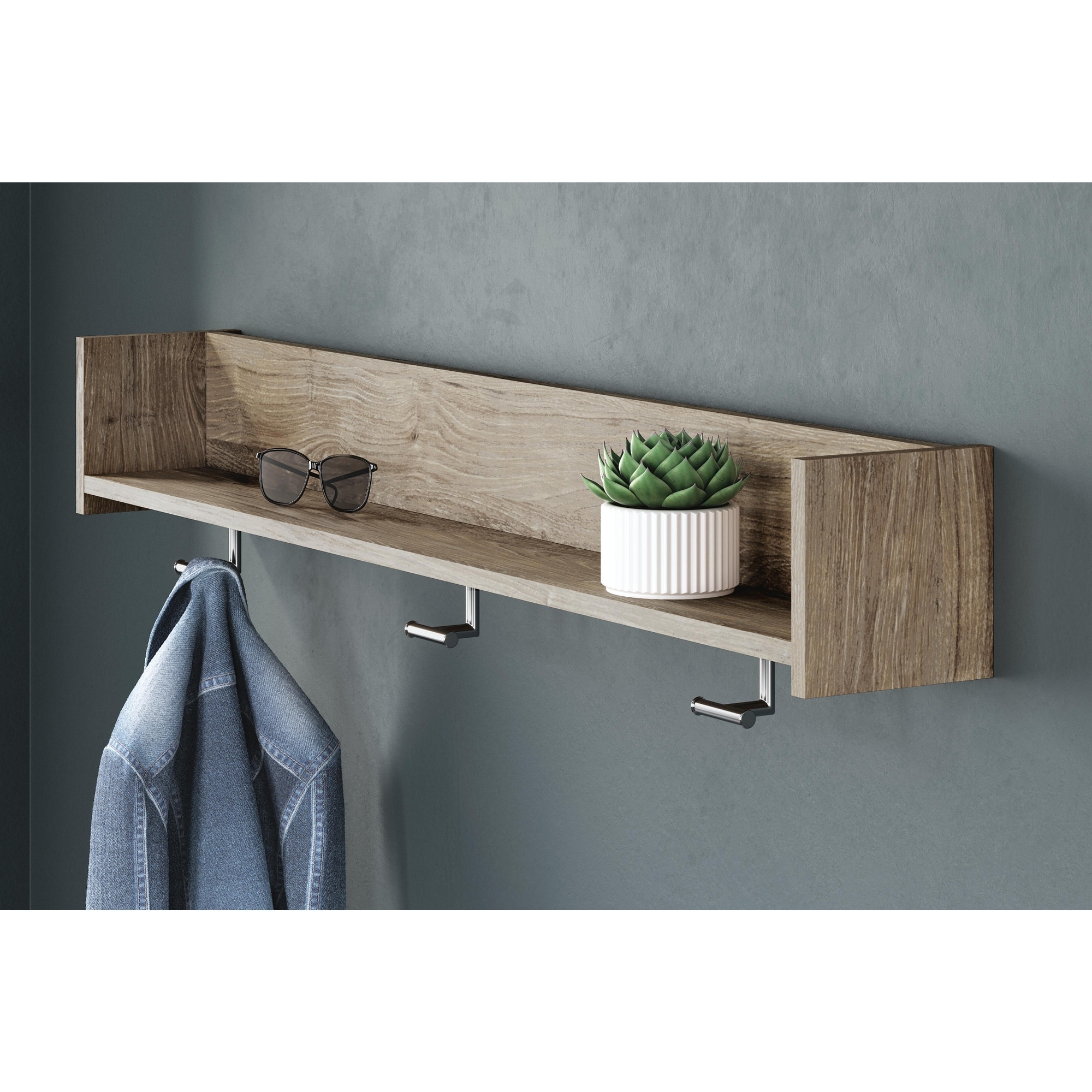 Signature Design by Ashley Oliah Wall Mounted Coat Rack with Shelf - 53"W x 8"D x 8"H