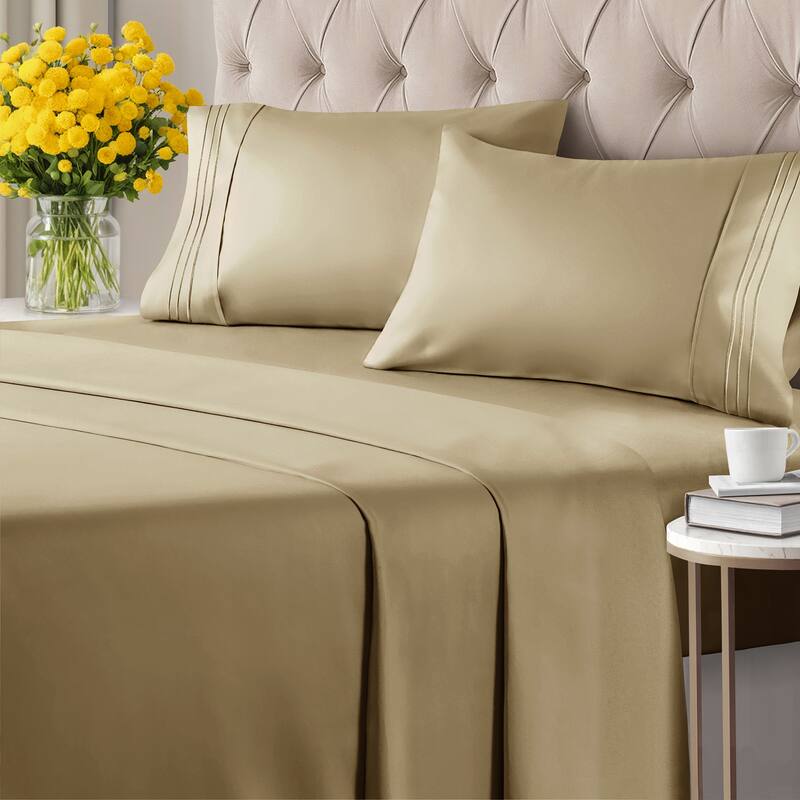 CGK Linens 6 Piece Solid Deep Pockets Microfiber, Easy-Fit Bed Sheet Set - Twin XL - Beige