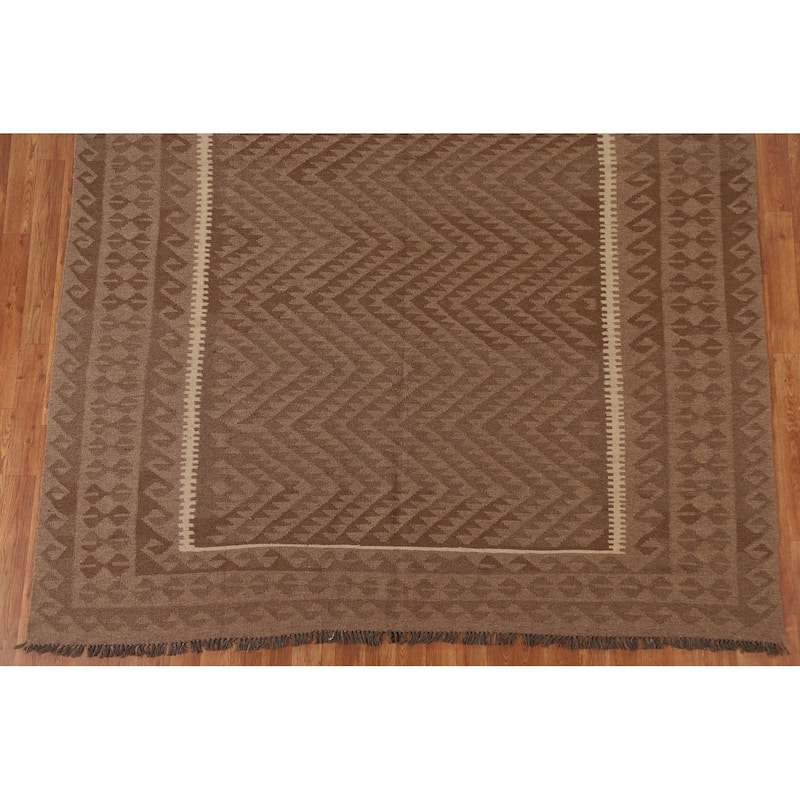 Reversible Kilim Rug Hand-woven Living Room Wool Carpet - 6'9" x 9'6"
