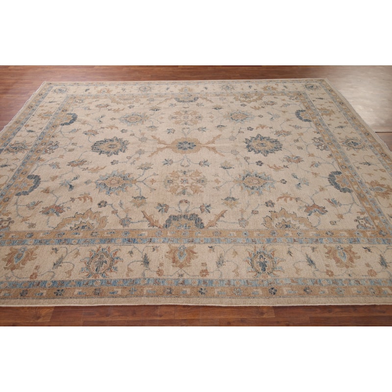 Hand Knotted Oriental 100% Wool Carpet Transitional All-Over Beige & Ivories Oushak Area Rug - 10' 0'' X 8' 0''