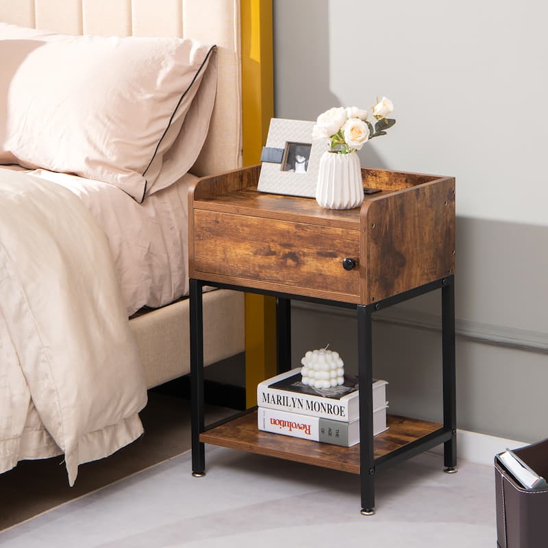 Costway Nightstand W/ Charging Station Sofa Side Table Storage Cabinet - See Details