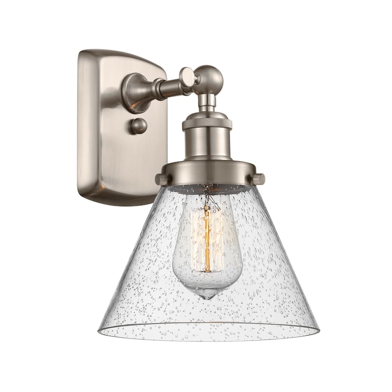 Innovations Lighting Large Cone 8" Wide Bathroom Sconce - Brushed Satin Nickel / Seedy