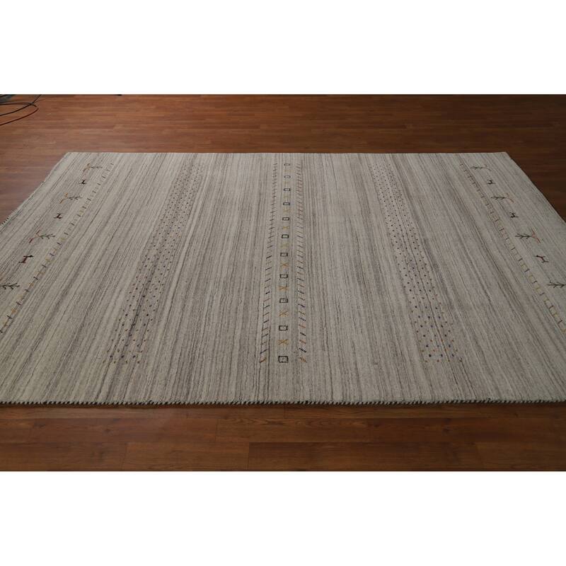 Hand Knotted Oriental 100% Wool Carpet Tribal Animal Pictorial Greys & Charcoal Gabbeh Area Rug - 8' 10'' X 6' 1''
