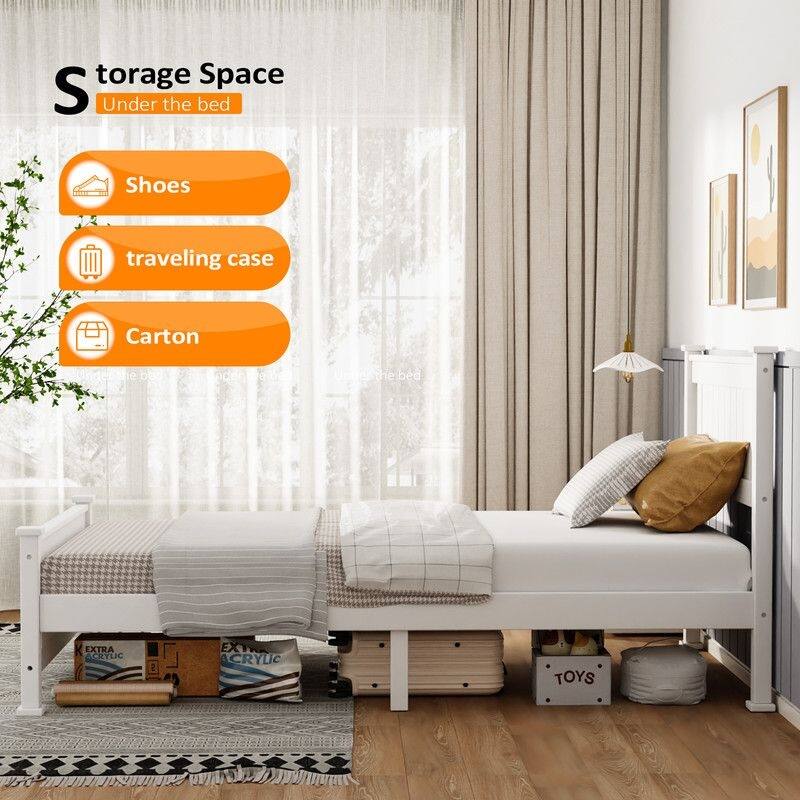 Wood Bed Frame Full Size Platform Bed with Headboard White