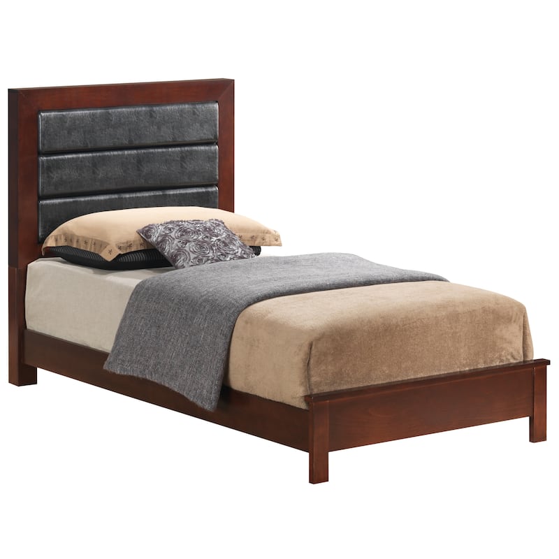 Roomfitters Upholstered Platform Bed Frame with Horizontal Channel Padded Headboard, No Box Spring Needed