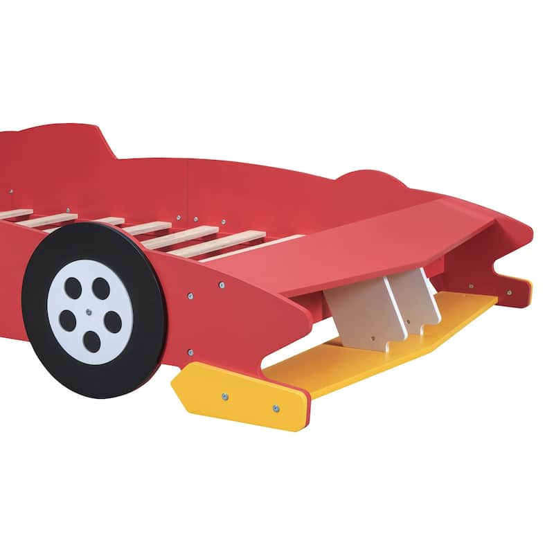 Full Size Race Car-Shaped Platform Bed with Wheels