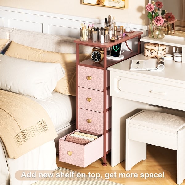 narrow short dresser Narrow Dresser with Charging Station, Small Dresser with 4 Fabric Drawers - On Sale - Bed Bath & Beyond