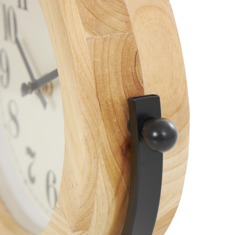 Wood Decorative Clock with Curved Black Metal Stand and Ball Details - Light Brown - Roche River Decor