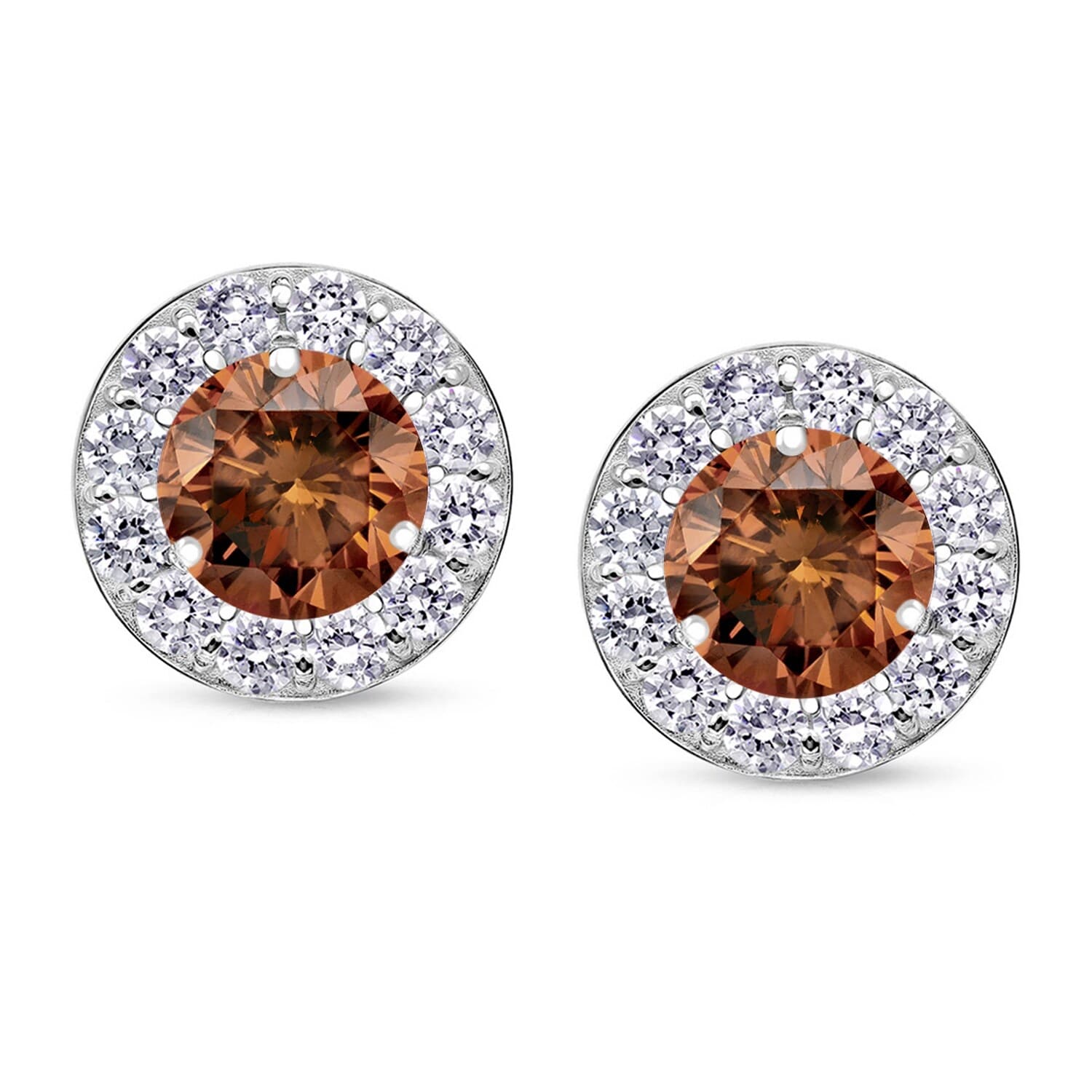 Auriya 14k Gold 1/2ct to 2ctw Brown Diamond Halo Stud Earrings (I1-I2)