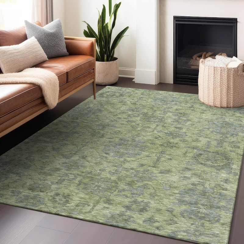 Machine Washable Indoor/ Outdoor Vintage Traditional Chantille Rug - Aloe - 5' x 7'6"