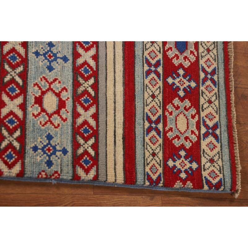 All-Over Geometric Kazak Oriental Accent Rug Hand-Knotted Wool Carpet - 3'5"x 4'10"