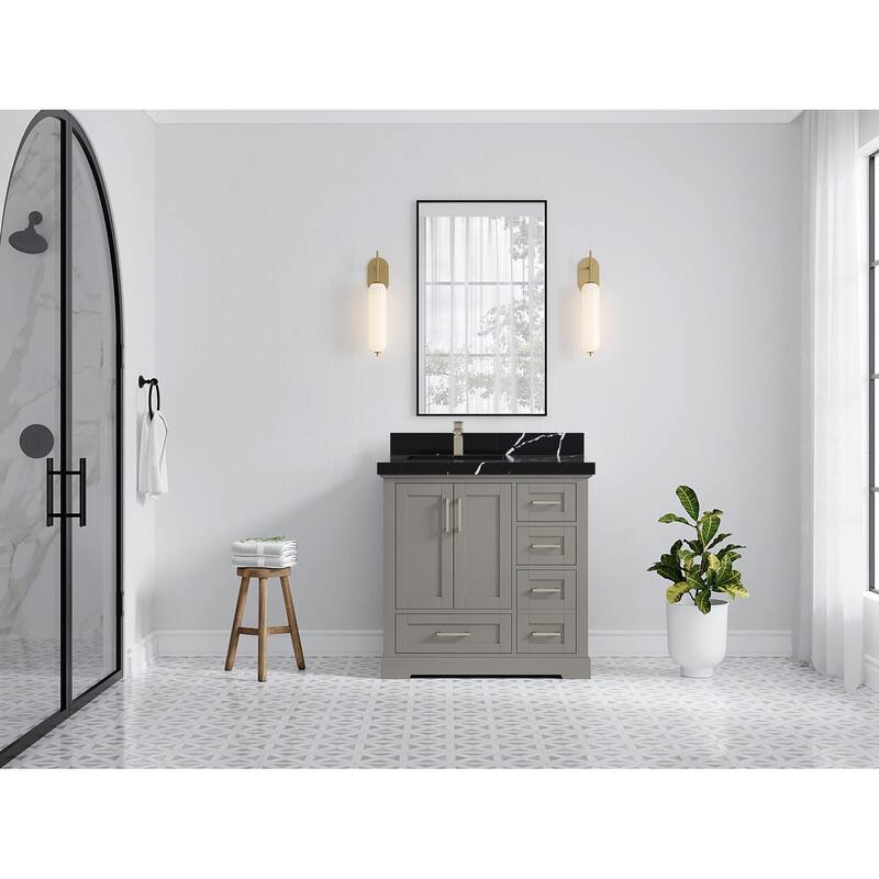 Willow Collections 36 x 22 Boston Left Offset Sink Bathroom Vanity with Quartz or Marble Countertop