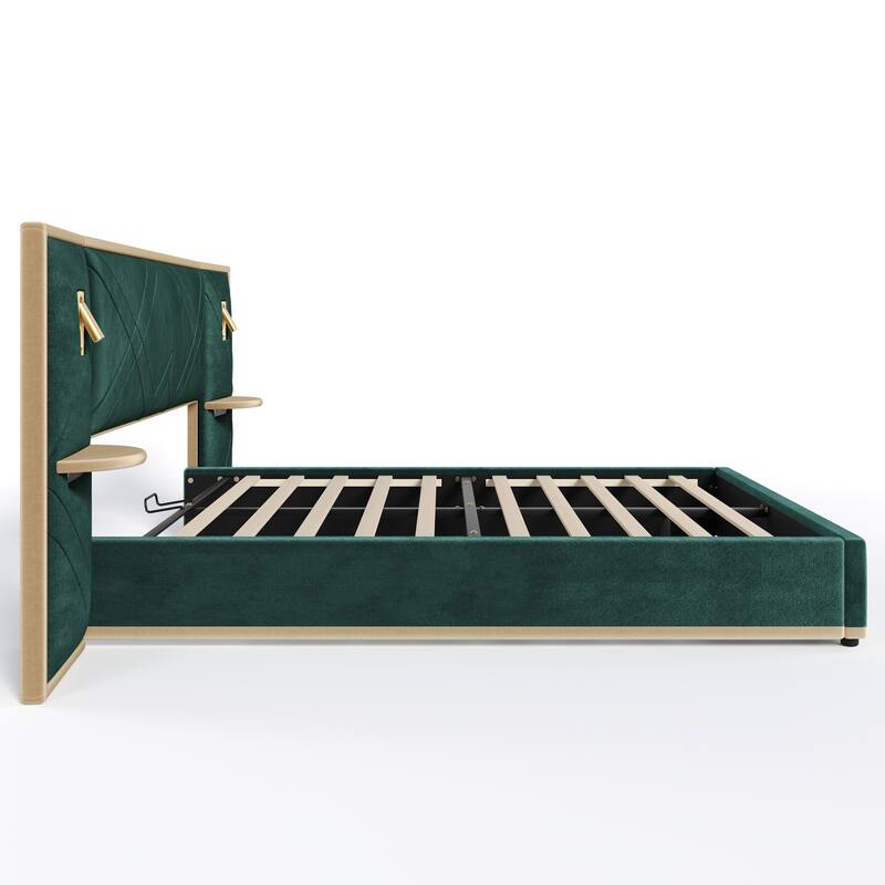 Christopher Knight Home - Voss Velvet Upholstered Bed with 2 Built-in LED Lights and 2 Storage Side Panels