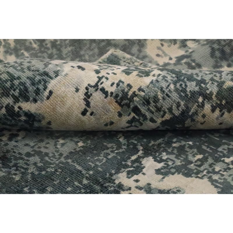 Hand Knotted Oriental Viscose Silk Carpet Modern Abstract Greys & Charcoal Abstract Area Rug - 7' 10'' X 4' 10''