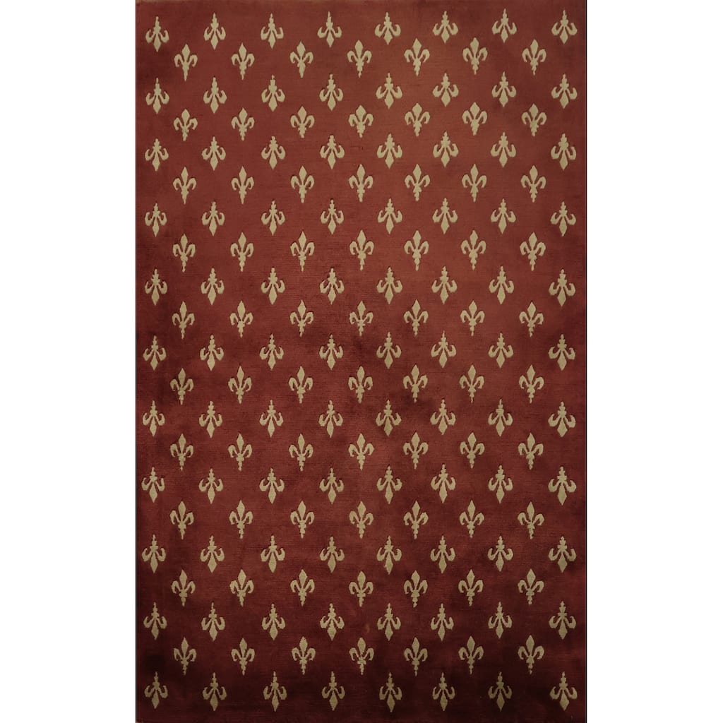 Hand Knotted Oriental 100% Wool Carpet Modern All-Over Oranges & Rust Nepalese Area Rug - 5' 11'' X 4' 1''