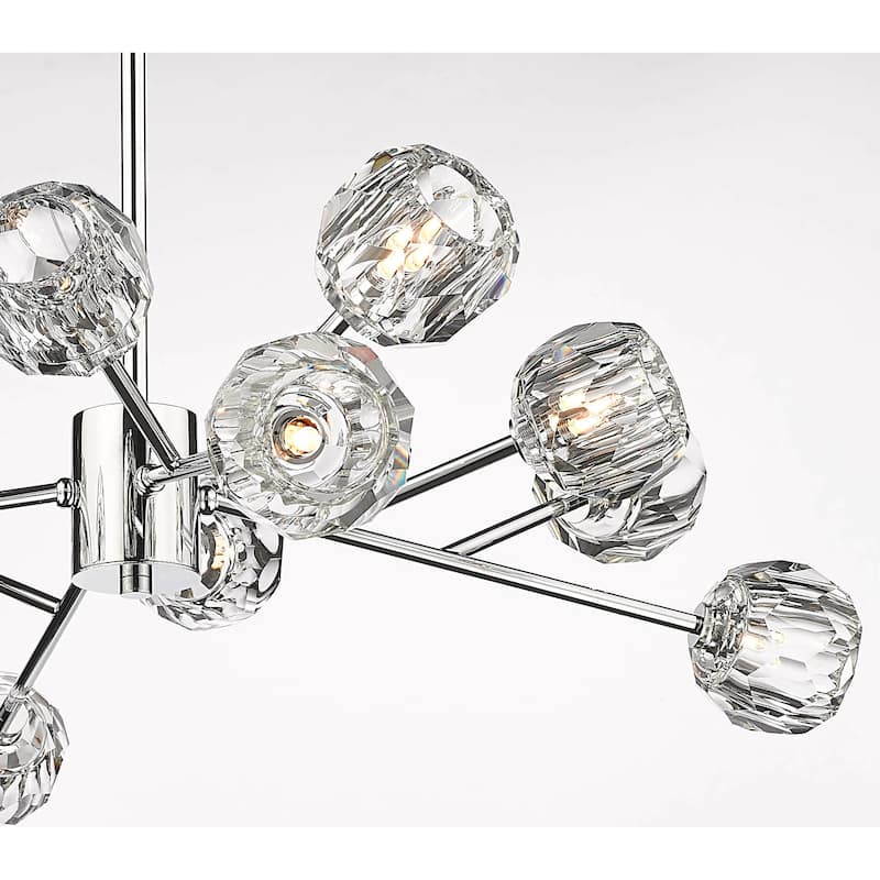 12-Light Chrome Chandelier With Clear Crystal Shades