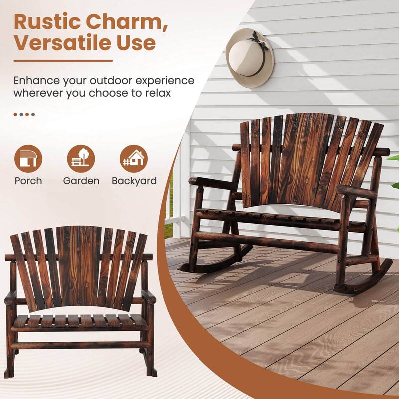 Costway 2-Person Outdoor Adirondack Rocking Chair with High Back and - See Details
