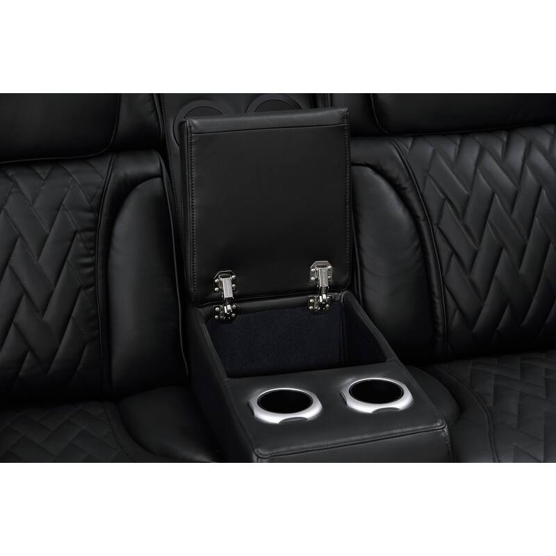 Jazz Leather Aire Power Reclining Living Room Set w/Pwr Headrest, BT Speakers, LED, Wireless Chrg Drop Tbl, USB, Strg & Cuphldrs