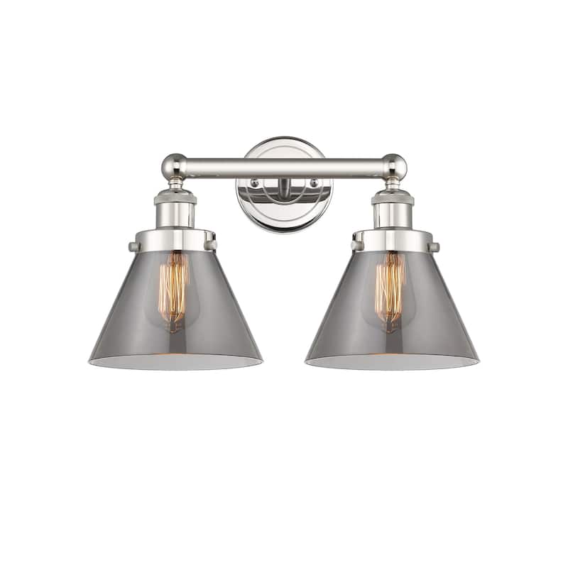 Innovations Lighting 616-2W-10-16-L Cone Vanity Cone 2 Light 16" Wide - Polished Nickel / Plated Smoke