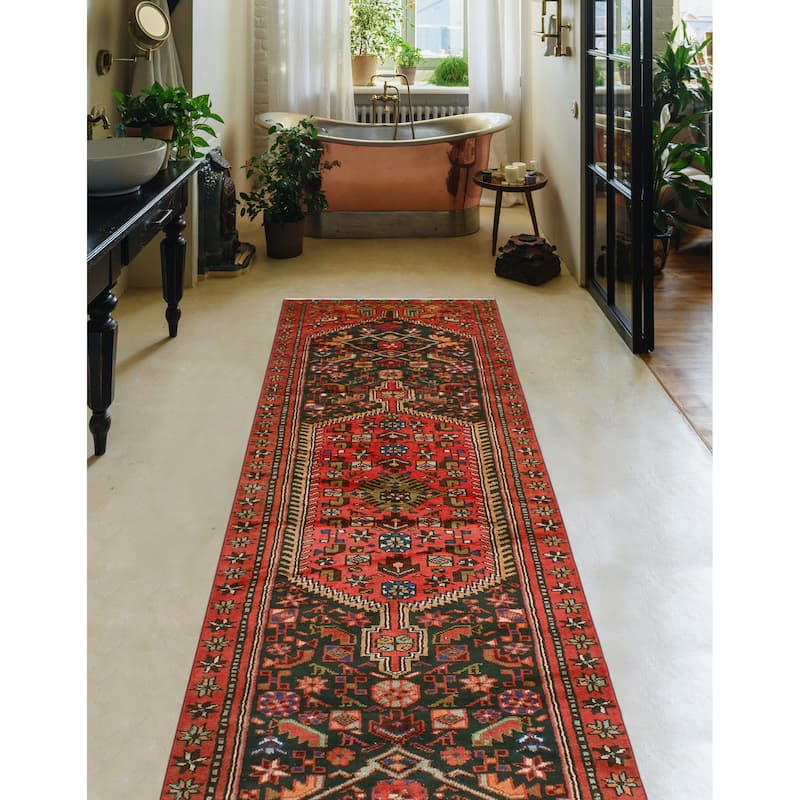 Fine Vintage Distressed Ruth Charcoal/Red Runner - 3'0" x 9'10"