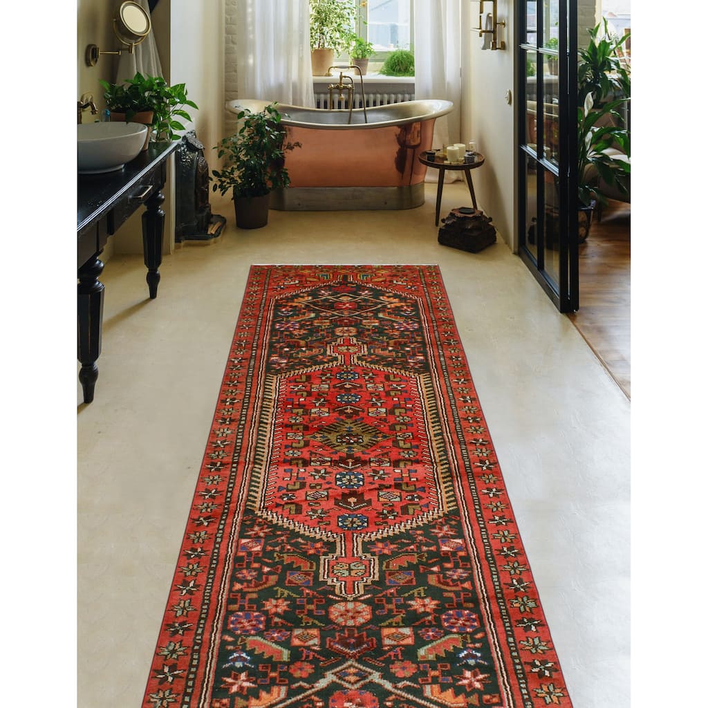 Fine Vintage Distressed Ruth Charcoal/Red Runner - 3'0" x 9'10"