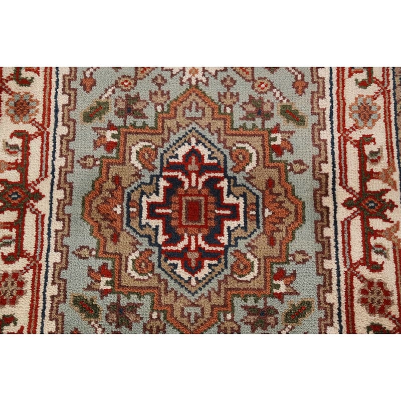 Geometric Heriz Serapi Indian Runner Rug Hand-Knotted Wool Carpet - 2'6" x 10'2"