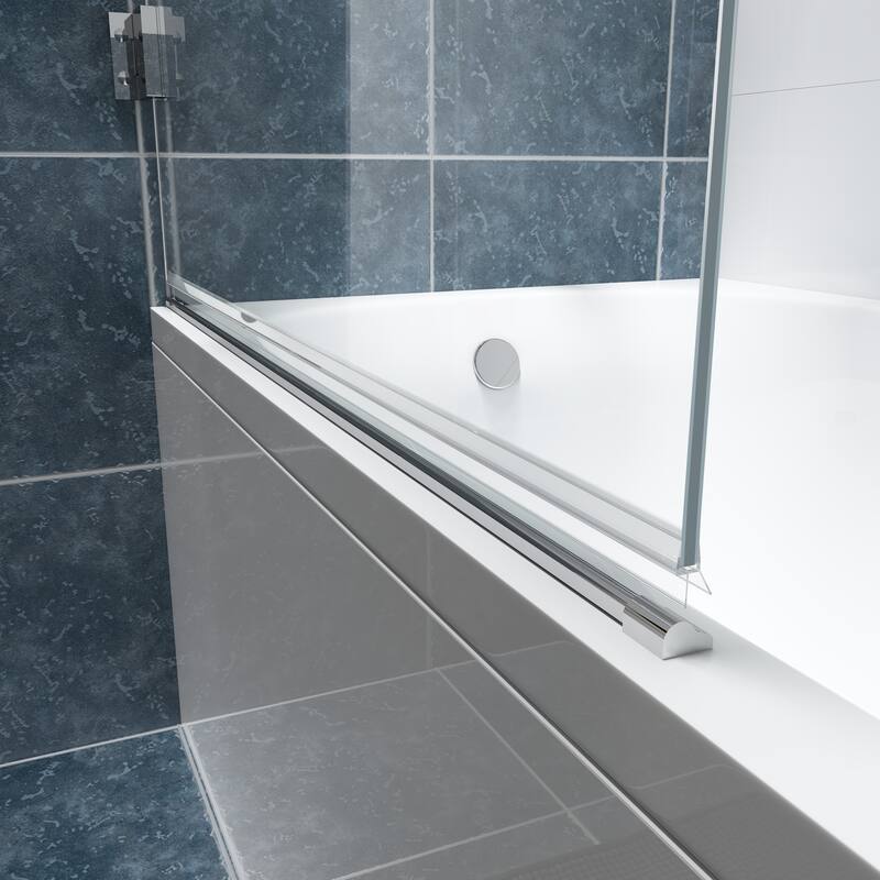 FELYL 34" W x 58" H Hinged Frameless Tub Door with Heat Soaking Process and Protective Coating Clear Glass
